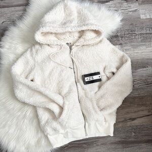 NWT Andrew Marc White Fleece Hooded Teddy Jacket